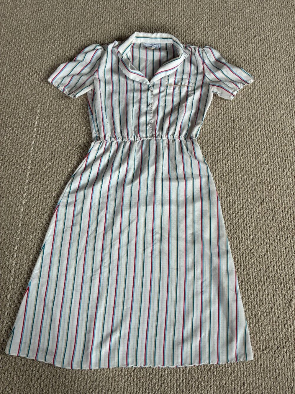 Vintage 1980s Jonathan Martin Striped Shirt Dress Retro Daywear Sheer 3/4